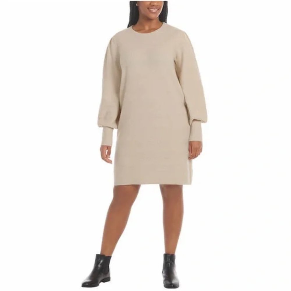 NWT Dalia Women's Knit Long Sleeve Sweater Dress Beige Size XS $60 TT006